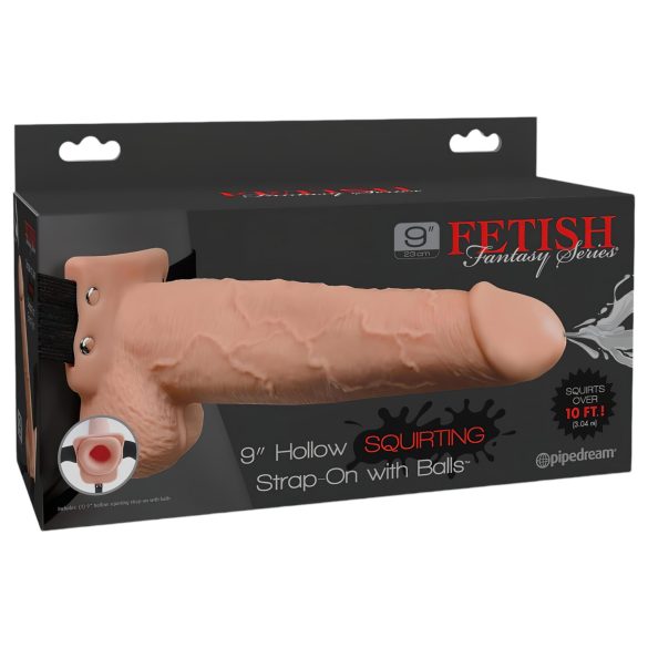 Fetish Strap-On 9 - felcsatolható, üreges, spriccelő dildó (natúr)