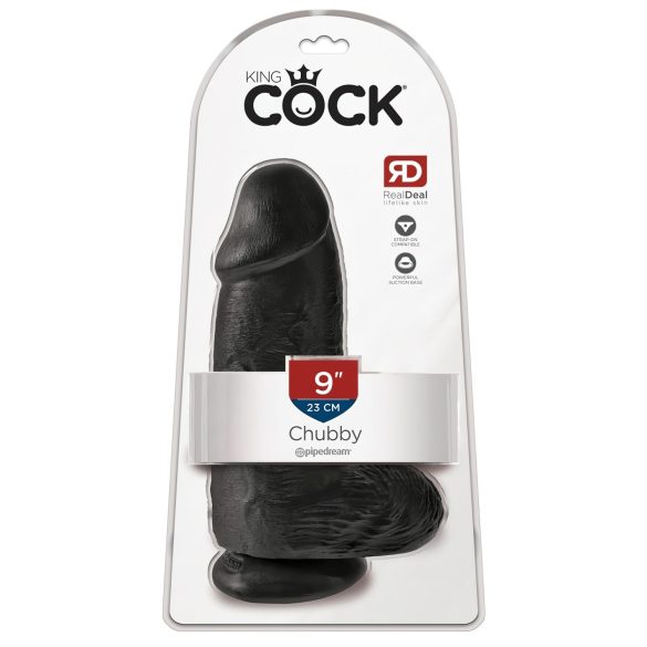 King Cock 9 Chubby - tapadótalpas, herés dildó (23cm) - fekete