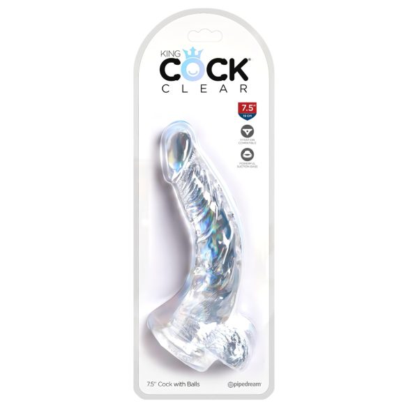 King Cock Clear 7,5 - tapadótalpas, herés dildó (19cm)