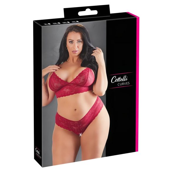 Cottelli Plus Size - puha csipke melltartó szett (piros)