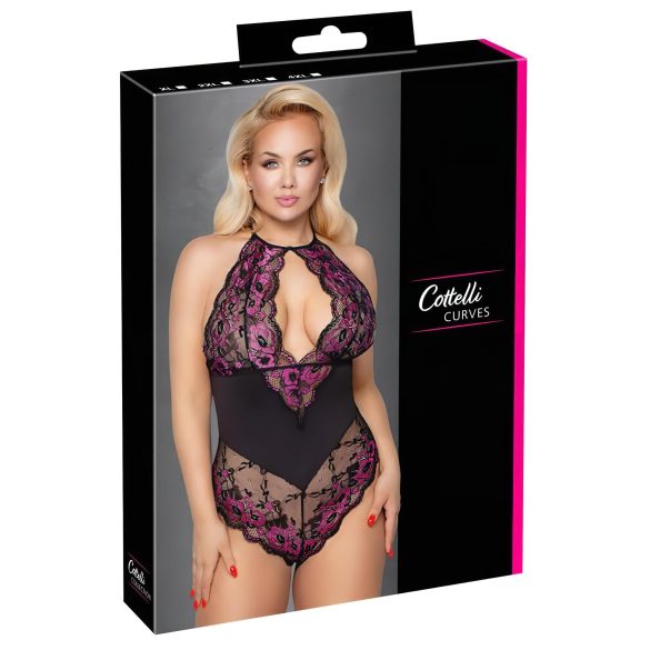 Cottelli Plus Size - virágos body (fekete-lila)