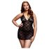 BACI Plus Size - nyakpántos, csipke babydoll - fekete (XL-XXL)