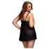 BACI Plus Size - nyitott, pöttyös babydoll - fekete (XL-XXL)